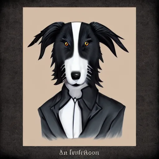 Image similar to a portrait of an anthropomorphic border collie with gothic attire, furaffinity, furry fandom, digital painting, cute