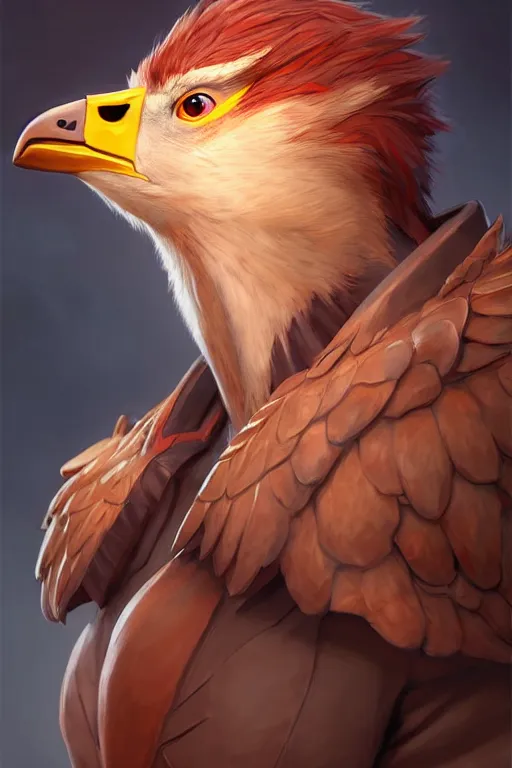 Image similar to character art by wlop, steve henderson, and j scott campbell, gooseman, male hero, goose head, wings, 4 k, arstation, trending, high quality, very detailed, digital