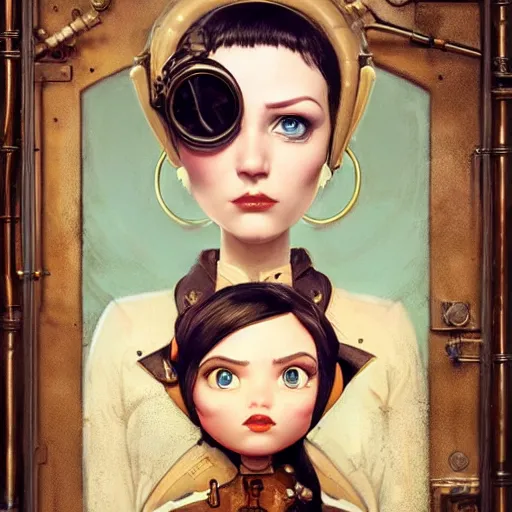 Image similar to lofi steampunk portrait pixar style by Jonathan Yeo and Tom Bagshaw and Joe Fenton