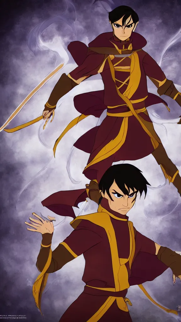 Prompt: Character Concept art of Prince Zuko if he had Ice Powers. Thematic Costume. Fire-Scar over one eye. Anime style drawn by Michael Dante DiMartino and Bryan Konietzko. 4K HD Wallpaper, Premium Prints Available.