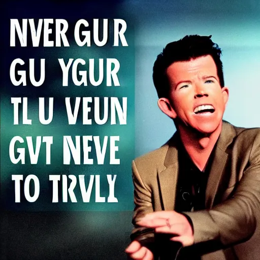 Prompt: never gonna give you up never gonna let you down never gonna run around and desert you never gonna make you cry never gonna say goodbye never gonna tell a lie and hurt you