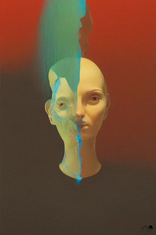 Image similar to woman wearing Oculus and digital glitch head Edward Hopper and James Gilleard, Zdzislaw Beksisnski, higly detailed