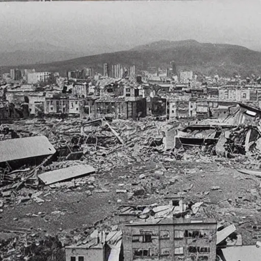 Prompt: A vintage photo of a destroyed city