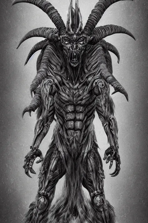 Image similar to humanoid figure monster with goat horns, highly detailed, digital art, sharp focus, trending on art station, kentaro miura manga art style