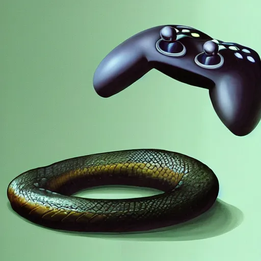 Image similar to hyperrealistic picture of anaconda playing xbox