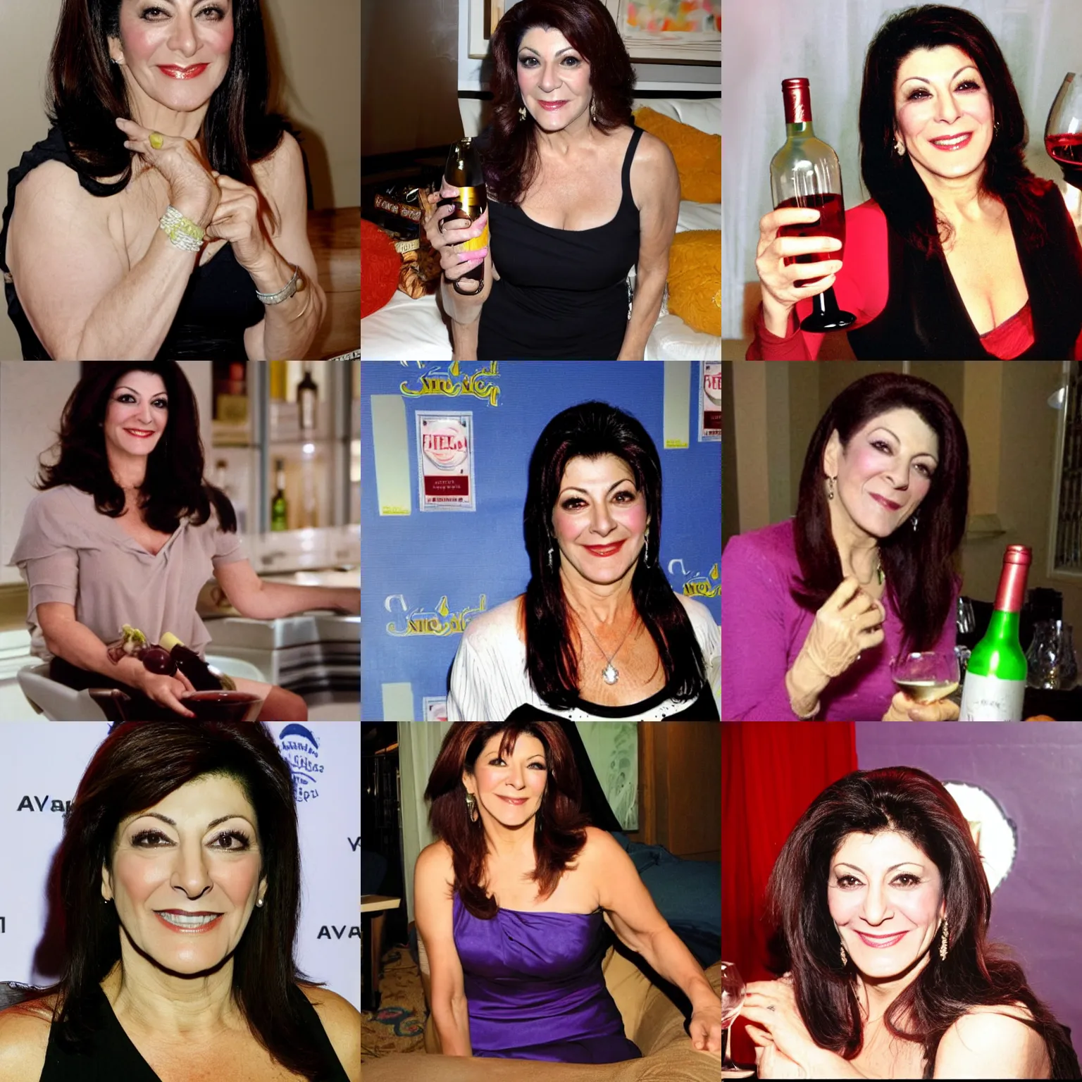 Prompt: marina sirtis extremely drunk on wine coolers