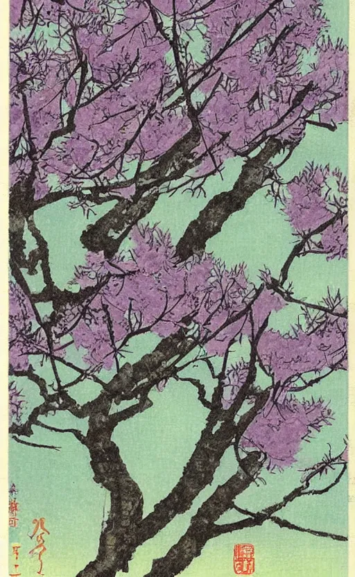 Prompt: by akio watanabe, manga art, portrait of majestic phoenix, paulownia tree, japanese summer festival, trading card front