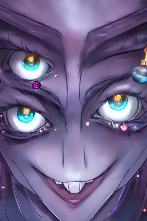 Prompt: a humanoid monster with gemstones for eyes, highly detailed, digital art, sharp focus, trending on art station, amber, anime art style