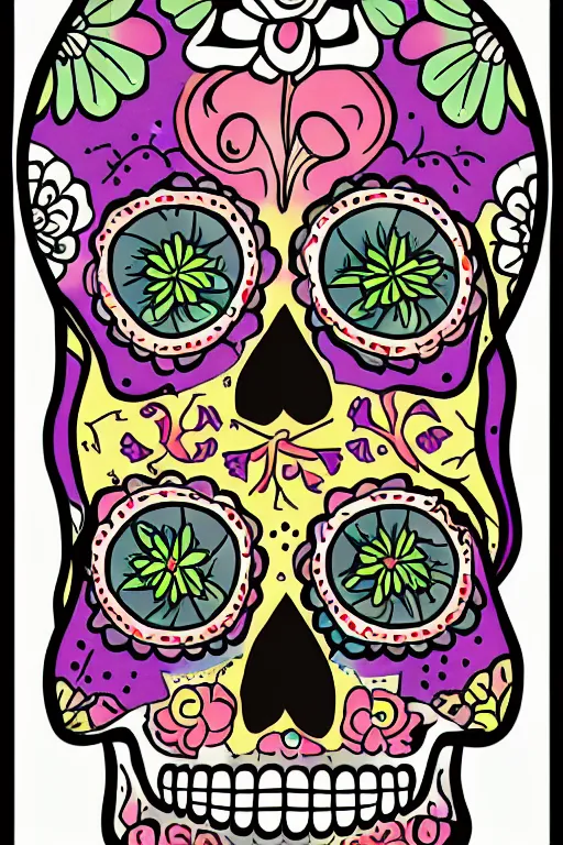 Prompt: Illustration of a sugar skull day of the dead girl, art by Erin Hanson