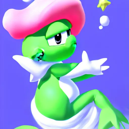 Image similar to yoshi as rosalina, digital painting, fanart, trending on artstation