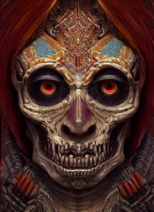 Image similar to digital _ painting _ of _ cizkin god of death mayan _ by _ filipe _ pagliuso _ and _ justin _ gerard _ symmetric _ fantasy _ highly _ detailed _ realistic _ intricate _ port glowing eyes