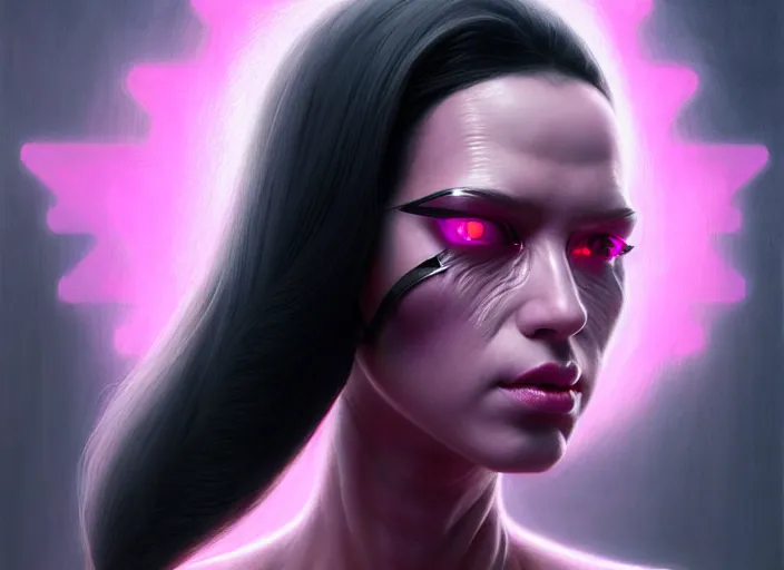 Image similar to portrait shot of a female pink vader with full lips in cyberpunk 2 0 7 7, intricate, elegant, highly detailed, centered, digital painting, artstation, concept art, smooth, sharp focus, illustration, artgerm, tomasz alen kopera, peter mohrbacher, donato giancola, joseph christian leyendecker, wlop, boris vallejo