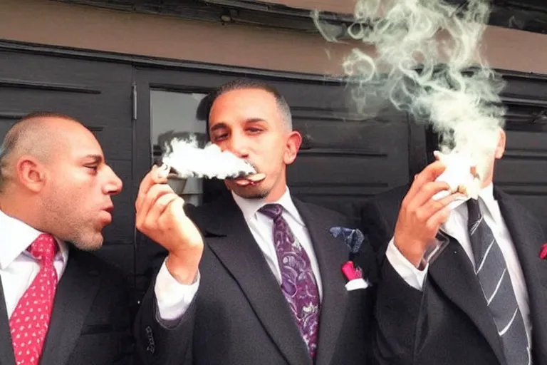 Image similar to cats in suits smoking cigars together