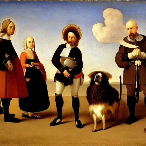 Image similar to a painting of a group of people and a dog, a flemish baroque by francisco de zurbaran, flickr, baroque, dutch golden age, flemish baroque, rococo