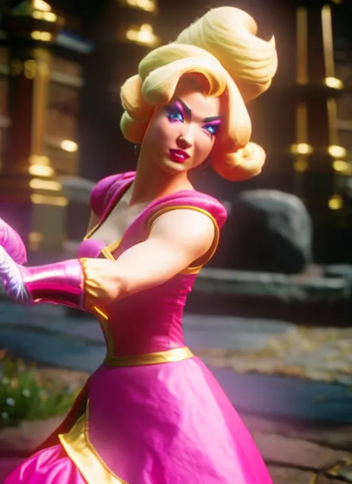 Prompt: princess peach in mortal kombat 1 1, ps 5 screen capture, 4 k