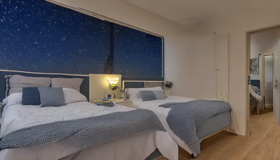 Image similar to a bedroom at night time