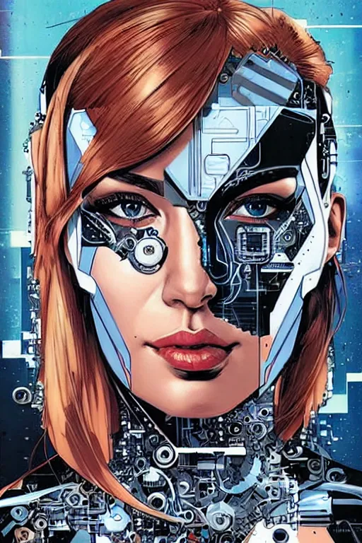 Image similar to a portrait of a beautiful cybernetically enhanced woman, by marvel comics and sandra chevrier