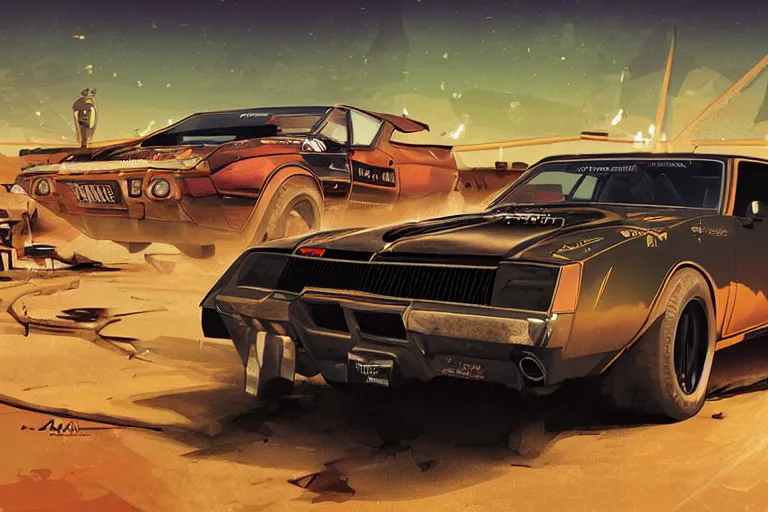 Image similar to digital illustration of mad max's buick grand national gnx, by makoto shinkai, ilya kuvshinov, lois van baarle, rossdraws, basquiat