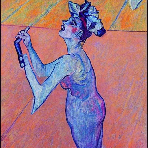 Prompt: oil canvas of lady gaga in concert, intricate, elegant, in the syle of toulouse - lautrec, trending on artstation