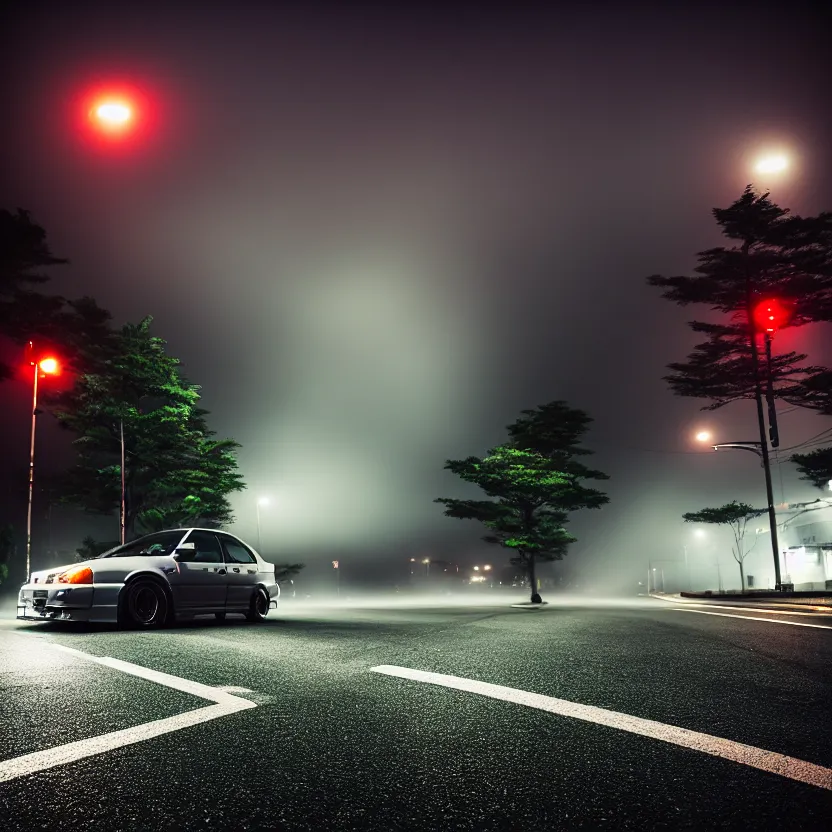 Image similar to one car JZX90 twin turbo drift middle of empty street, misty kanagawa prefecture, night, cinematic color, photorealistic, highly detailed,