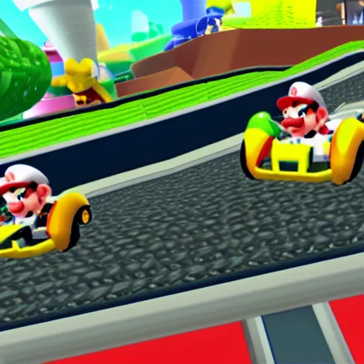 Prompt: Walter White in Mario Kart 64, 1996 N64 game screenshot