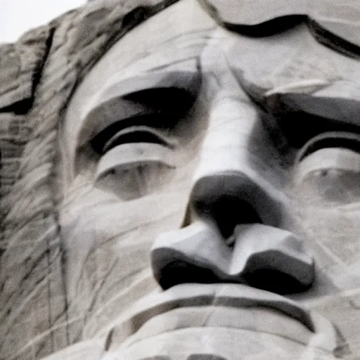 Image similar to a photo of mount rushmore after donald trump's face had been added. the photo clearly depicts the facial features of donald trump, at a slightly elevated level, depicting his particular hair style carved into the stone at the mountain top, centered, balances, regal, pensive, powerful, just