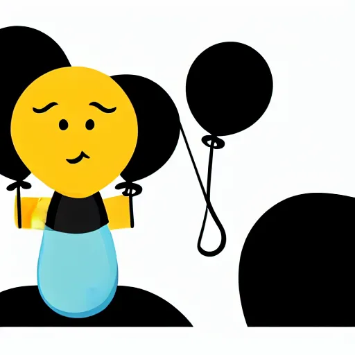 Prompt: book illustration of a balloon character holding a inflated human by a string, book illustration, monochromatic, white background, black and white image