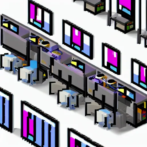 Image similar to isometric pixelated computer lab