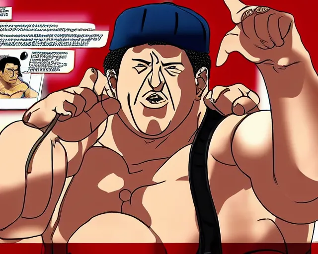 Image similar to Hugo Chavez in Baki, Baki style, Baki, bodybuilder, muscular, anime