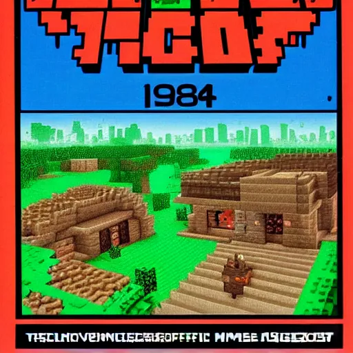 Prompt: Minecraft game cover, 1984 tape release for ZX Spectrum