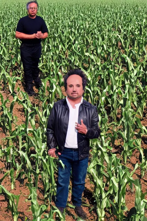 Image similar to Giorgio A. Tsoukalos, abducted by an alien space ship in a corn field