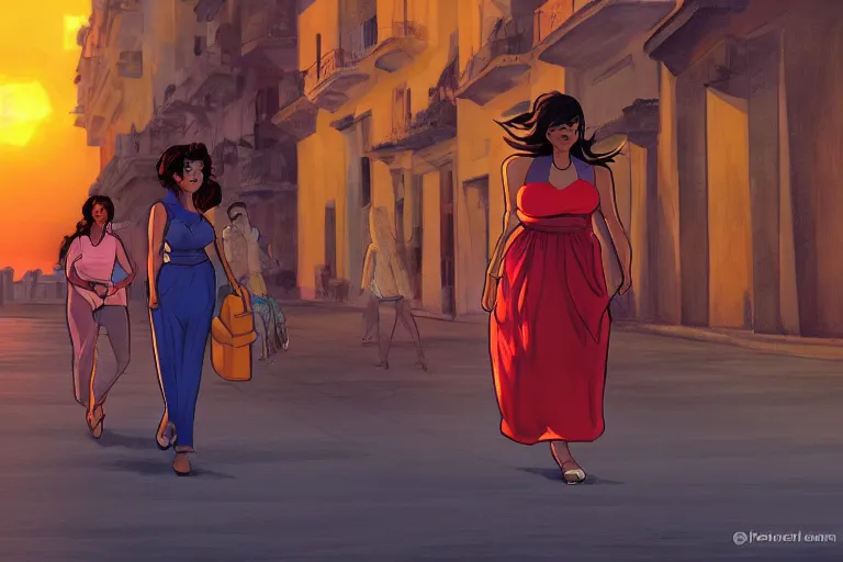 Prompt: concept art, cuban women in havana, digital anime art, good lighting, sunset