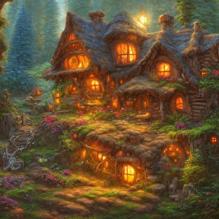 Image similar to whimsical faerie log house by Justin Gerard, 4k