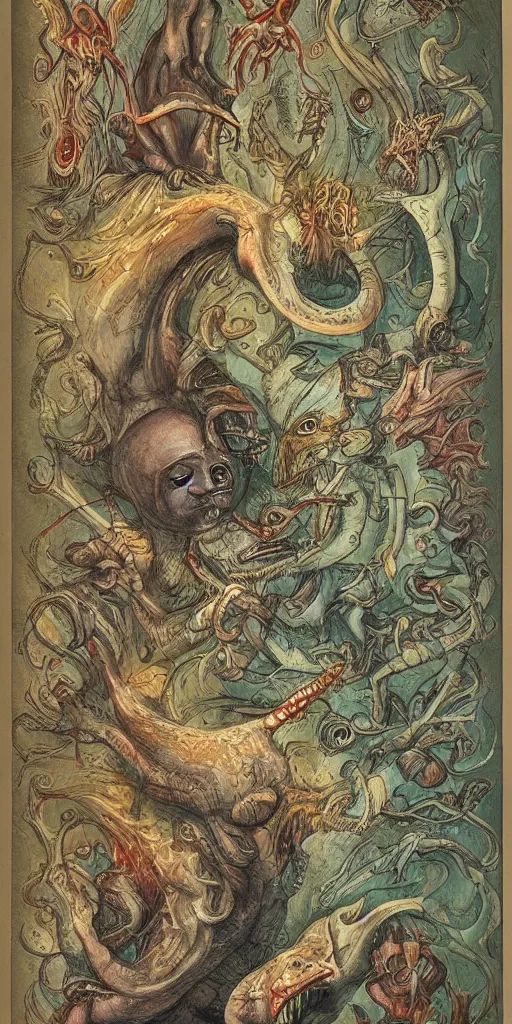 Image similar to bestiary of whimsical uncanny creatures from the depths of the unconscious psyche