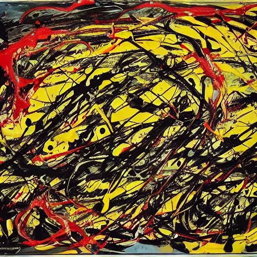 Prompt: jackson pollock drip painting depicting 'hapiness'