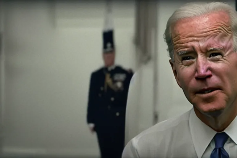 Image similar to film still frame of biden in requiem-for-a-dream, high quality