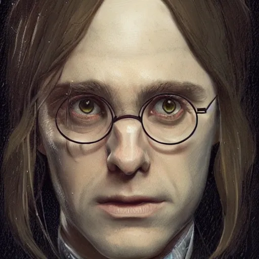 Prompt: harry potter, character portrait, concept art, intricate details, highly detailed 4 k by greg rutkowski, michael whelan