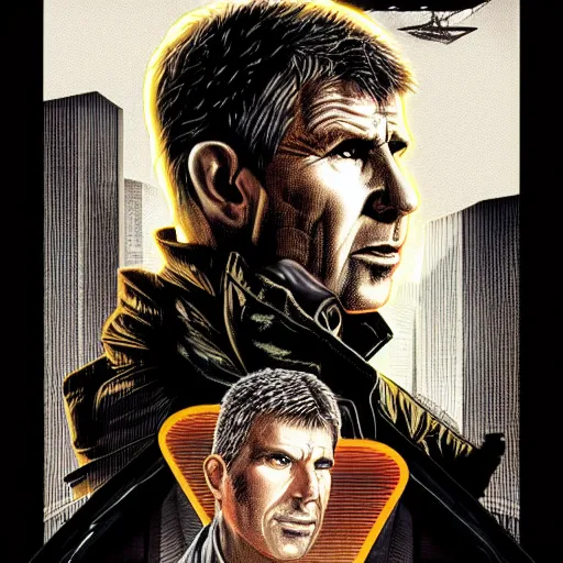 Image similar to rick deckard from blade runner colored digital illustration by Mark Brooks