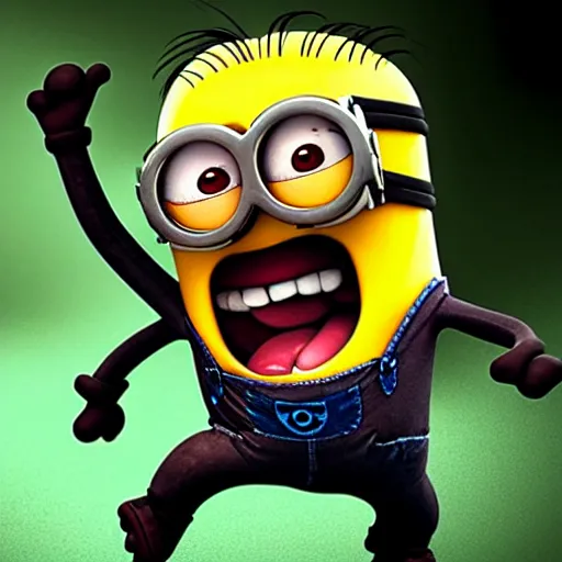 Prompt: A minion made from human flesh screaming in terror while bleeding profusely