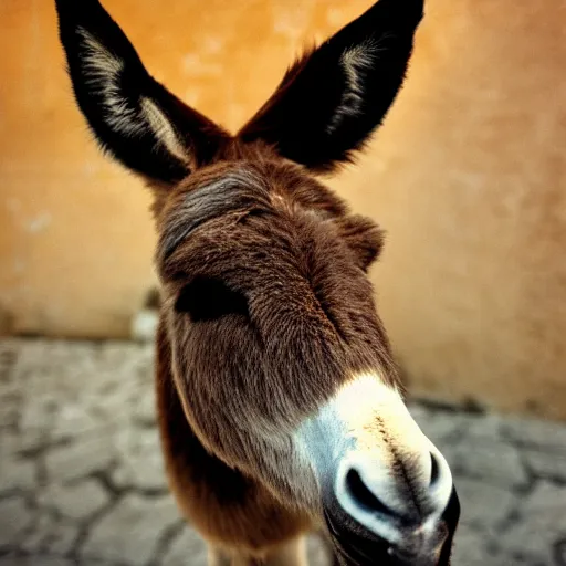 Prompt: photo of donkey in nemea greece, cinestill, 800t, 35mm, full-HD