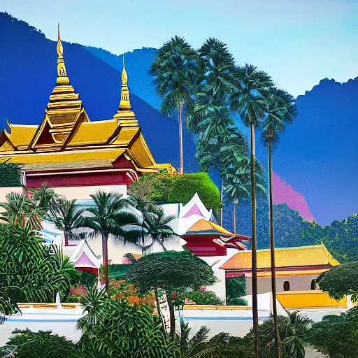 Image similar to luang prabang in the style of James gurney