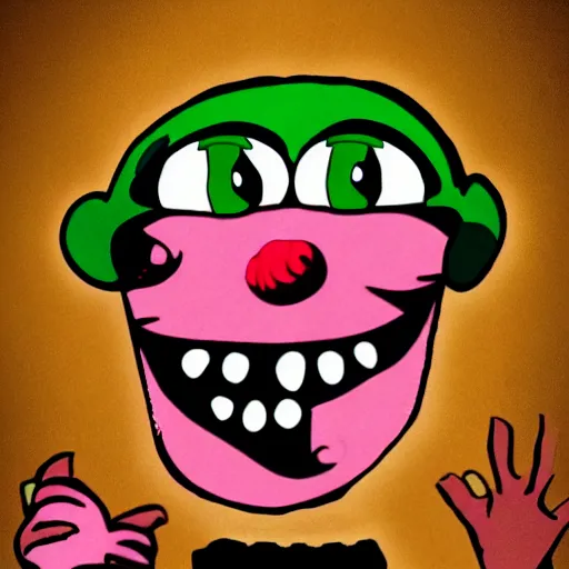 Image similar to freaky fred from courage the cowardly dog, big creepy smile, digital art, cartoon art,