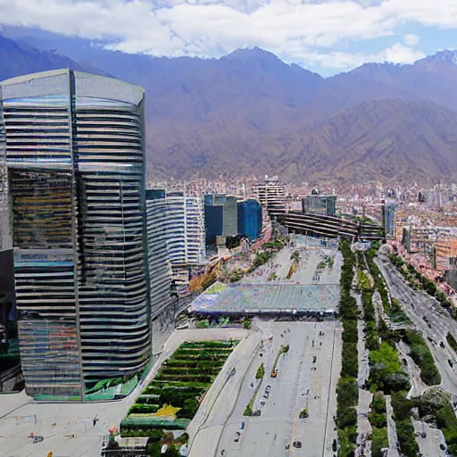 Image similar to pintura de Santiago de chile, costanera center pintado al estilo de Ximena Armas