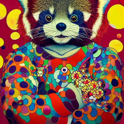 Image similar to red panda by takashi murakami,, beeple and james jean, aya takano color style, 4 k, super detailed, night sky, digital art, digital painting, celestial, majestic, colorful
