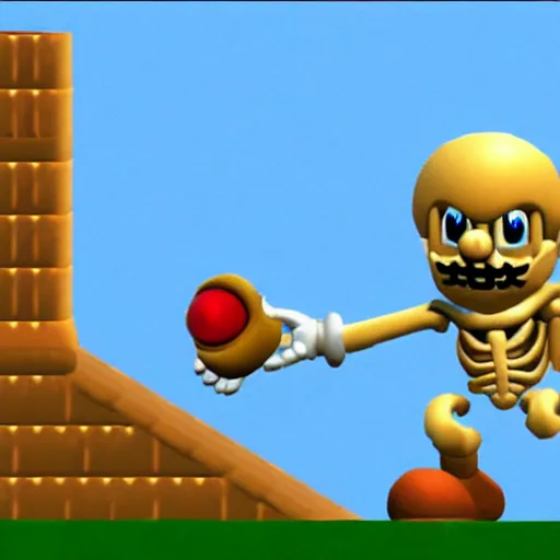 Image similar to A skeleton in the game Super Mario 64, very detailed