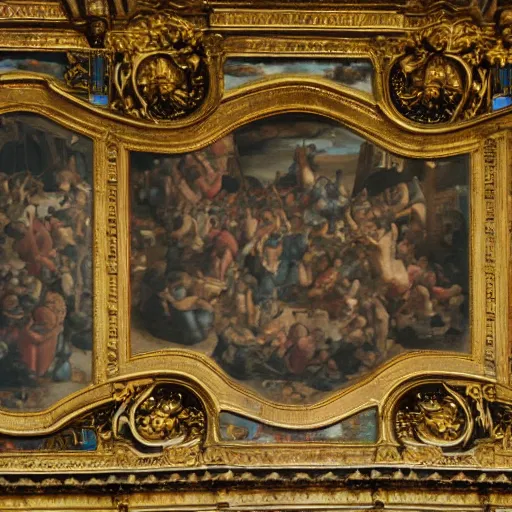 Image similar to leuven town hall, renaissance painting, intricate detail,
