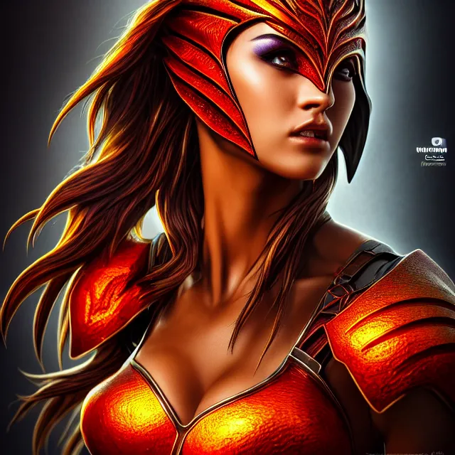 Image similar to phoenix warrior, artgerm, highly detailed, 8 k, hdr, close up, smooth, sharp focus, high resolution, award - winning photo