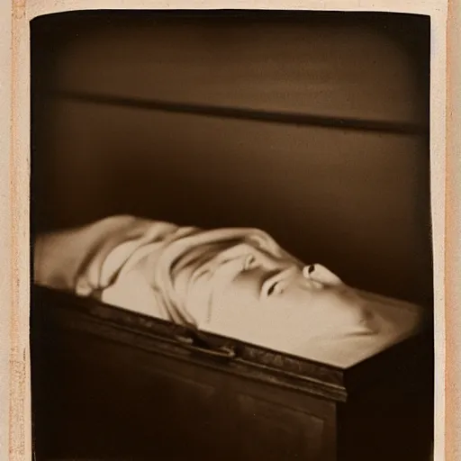 Image similar to Putin lies in a coffin. Daguerrotype