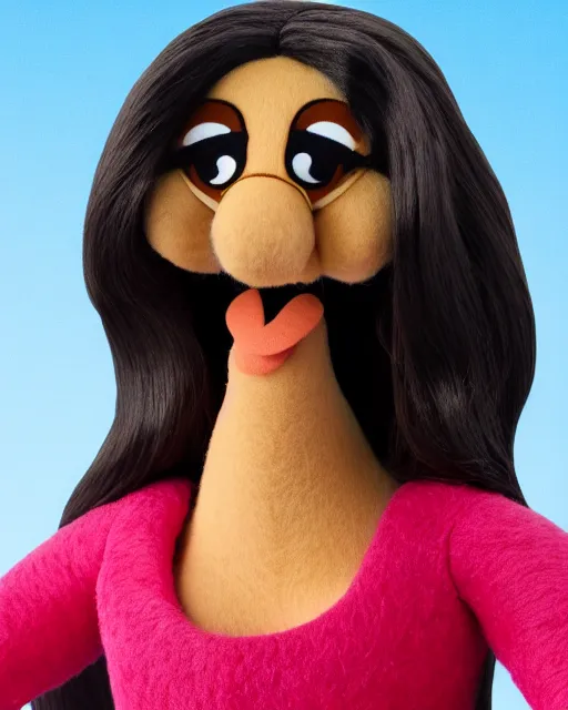 Image similar to kelly kapoor as a muppet. highly detailed felt. hyper real photo. 4 k.