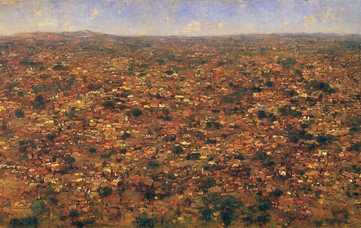 Prompt: walled city of abeokuta in nigeria from above, 1885, bright colors oil on canvas, by Ilya Repin